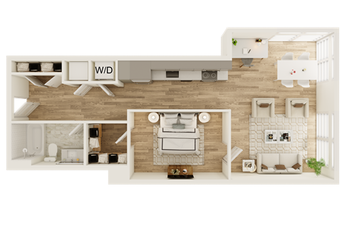 Floor plan for studio, 1 bath, 726 sqft